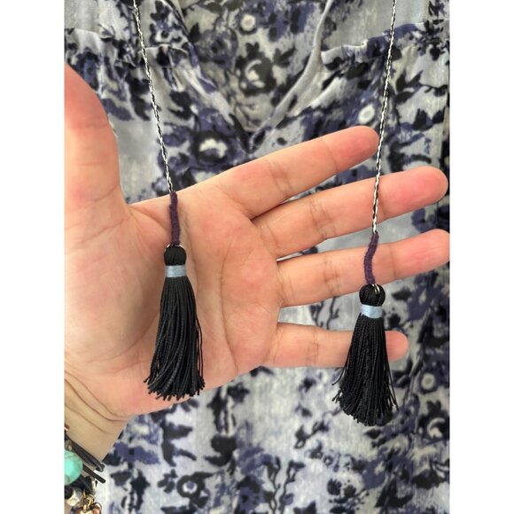 Misa Los Angeles Floral Print Sheer Long Sleeve Blouse With Tassels  Womens S - Picture 7 of 11